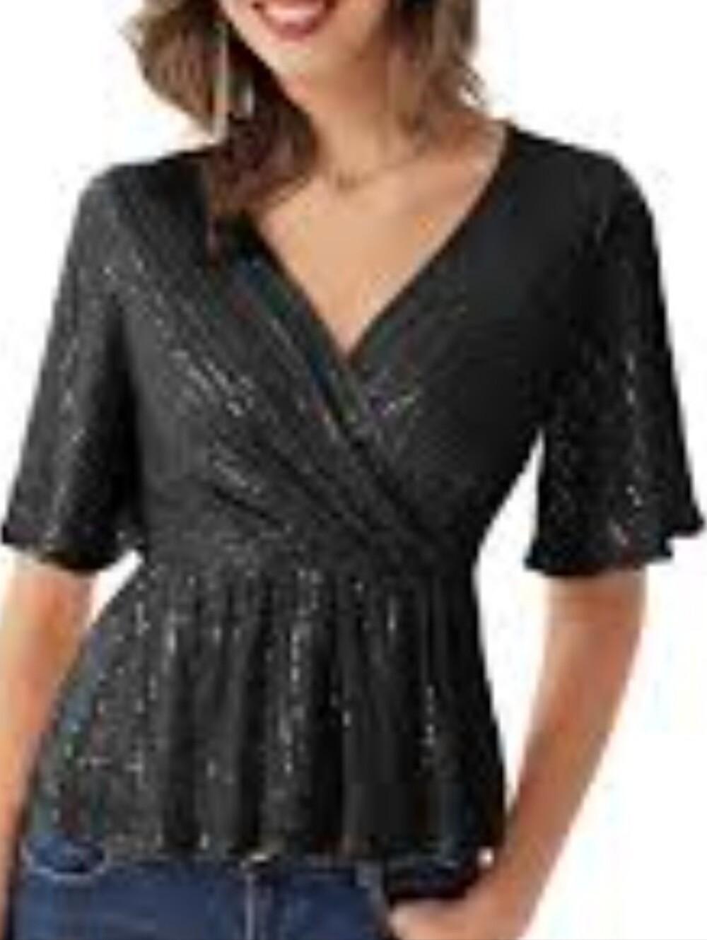Black Sequin Wrap Top